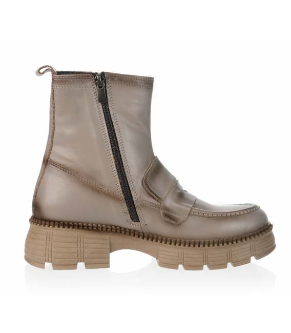 Grey-beige zip-up boots 232401