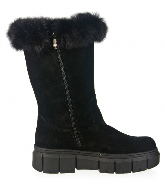 Black insulated fur ankle boots made of brushed leather - 5-1434-018