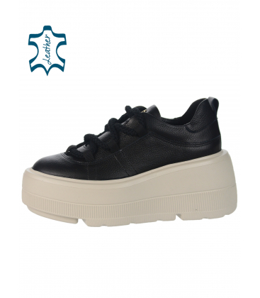 Black leather sneakers on a beige sole DTE N1020