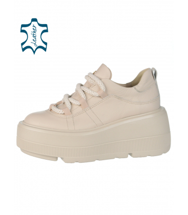 Beige leather sneakers on a beige sole DTE N1020
