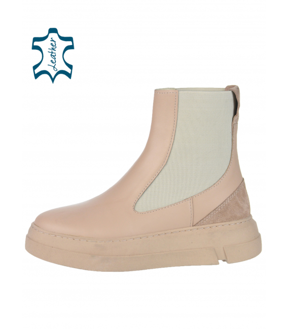 Beige sports ankle boots with a beige heel 10342