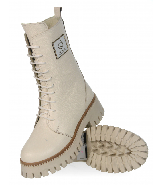 Beige ankle boots with logo OLIVIA 10182