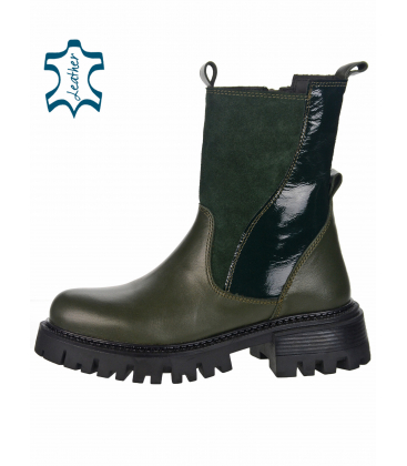 Green ankle boots with a shiny heel 10355