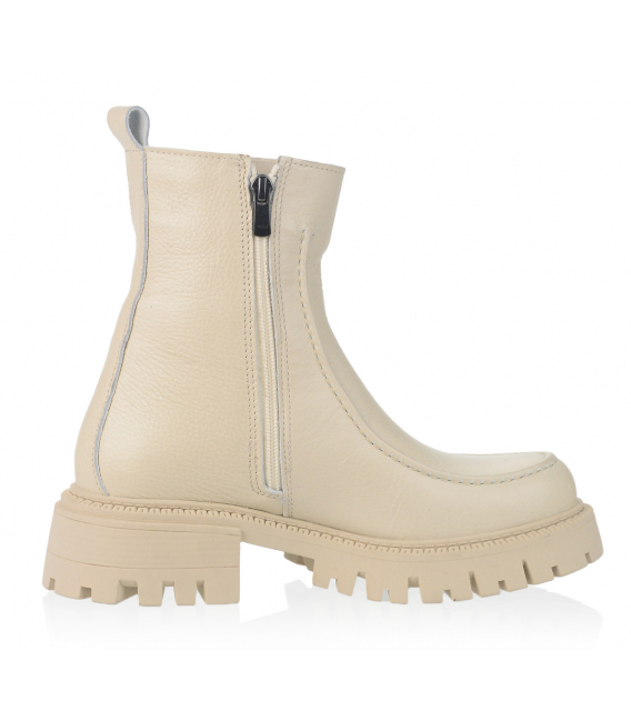 Beige smooth leather ankle boots with stitched upper 10281