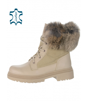 Beige insulated boots with fur 5-1453-011 beige