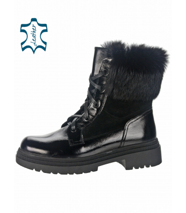 Black shiny insulated boots with fur 5-1453-011 black