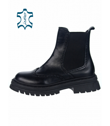 Black leather chelsea boots with rubber 021-2050