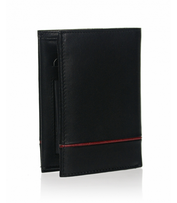 Men's leather black wallet with red stripe GROSSO TM-100R-034black/red