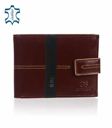 Men's leather cognac wallet with stitching GROSSO TMS-51R-249 Cognac