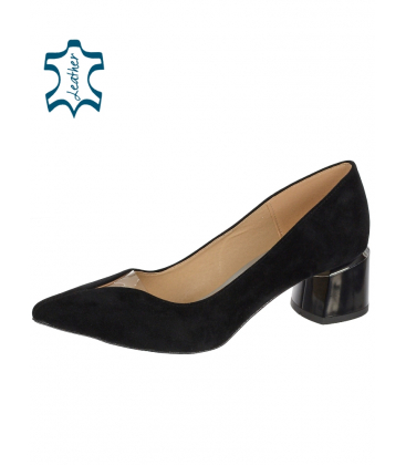 Black simple pumps made of brushed leather DLO2129